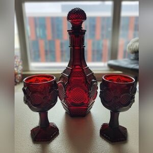 Vintage Avon Cape Cod 1876 Ruby Red Decanter Set